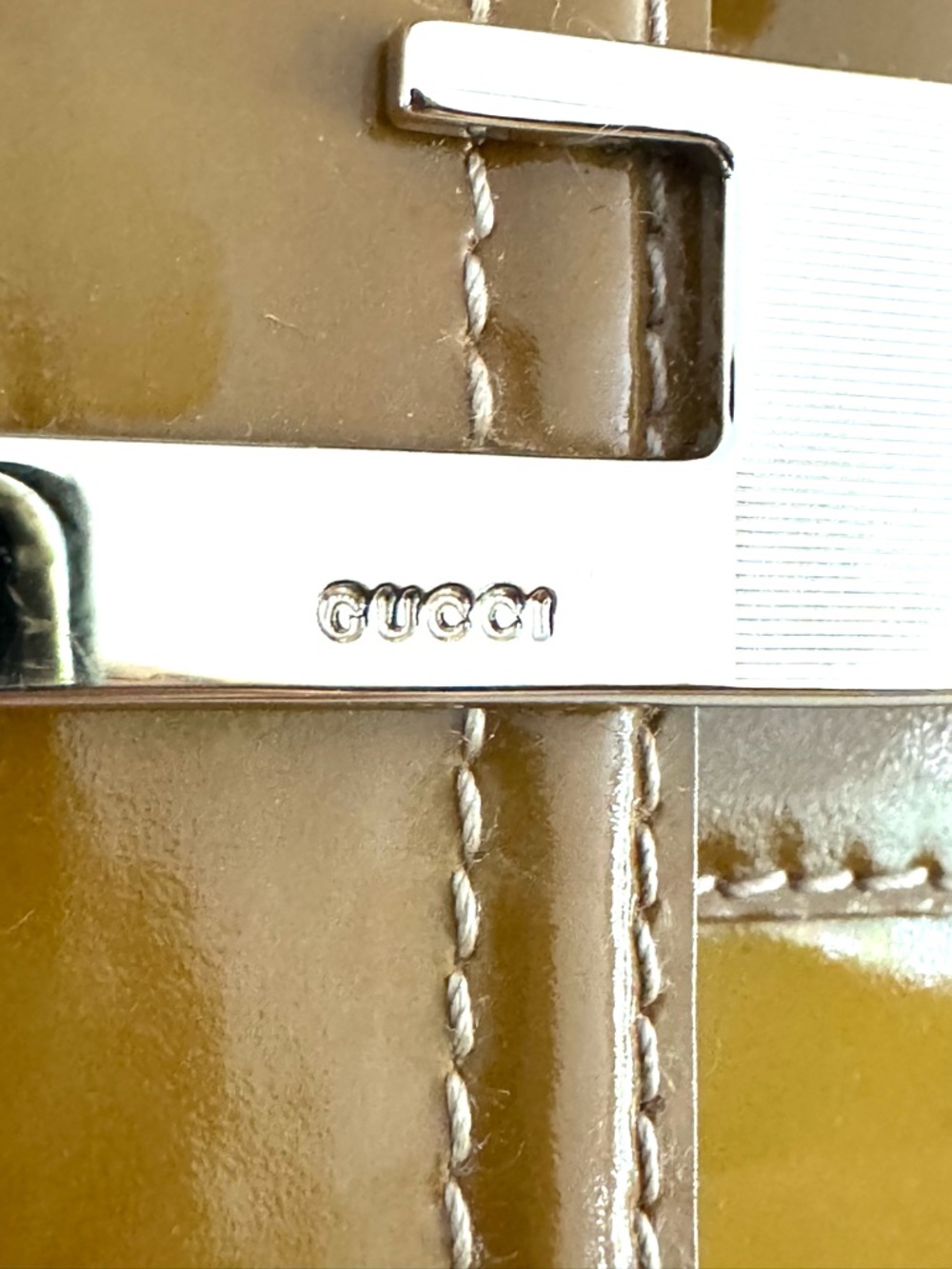 GUCCI Vintage Patent Leather G Logo Top Handle Bag Tote Gold Mustard Caramel - Picture 5 of 14